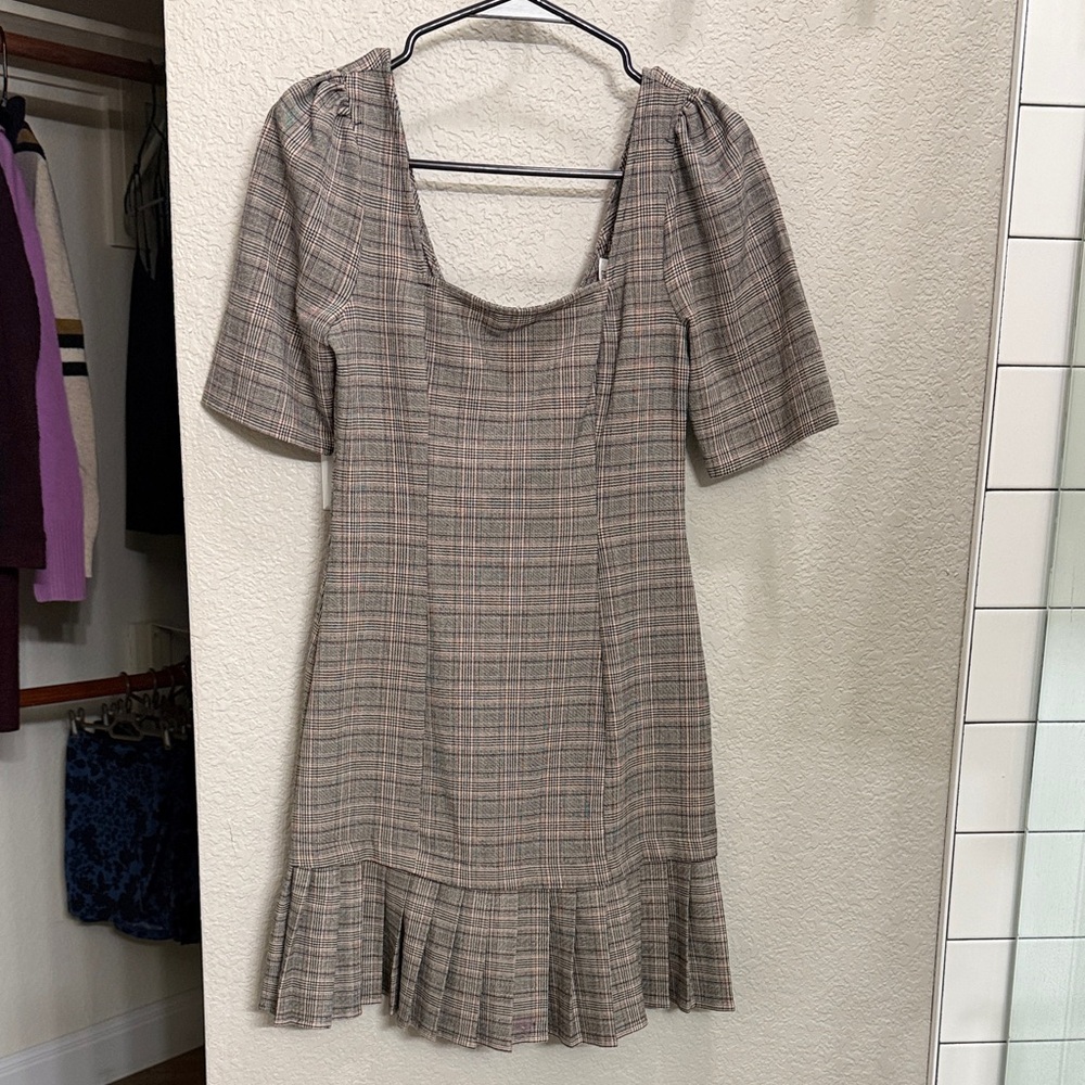 BCBGeneration plaid Midi Dress with Ruffle Hem